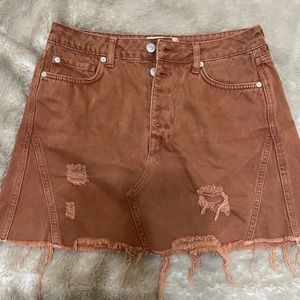 Free people burnt orange denim button down mini skirt
